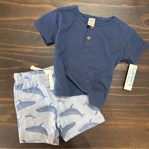 Carter's Navy Henley Top with Light Blue Whale Print Shorts